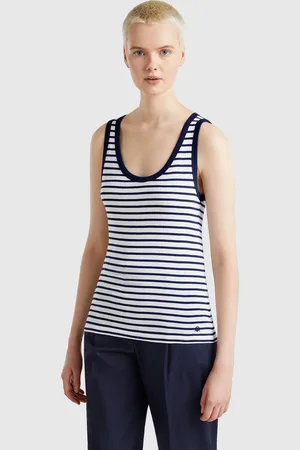 Benetton Camiseta De Tirantes 100% Algodón A Rayas
