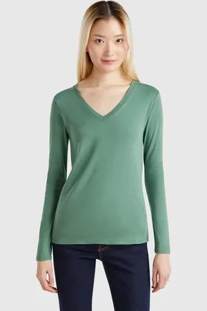 Benetton Camiseta De Manga Larga Con Cuello En V