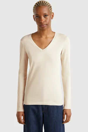 Benetton Camiseta De Manga Larga Con Cuello En V