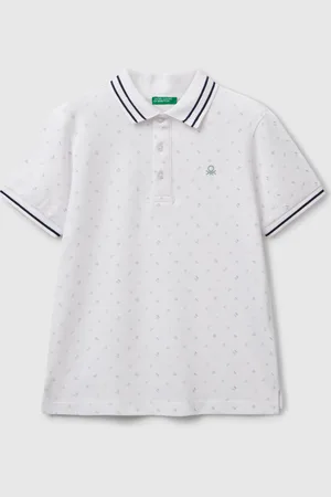 Benetton Polo Con Microestampado De Puro Algodón