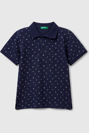 Benetton Polo Con Microestampado De Puro Algodón