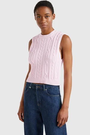 Benetton Chaleco Corto De Punto Trenzado