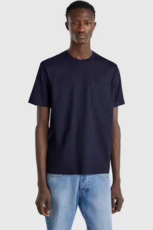 Benetton Camiseta Azul Noche De Algodón Orgánico Con Bolsillo