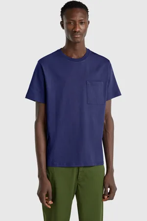 Benetton Camiseta Azul De Algodón Orgánico Con Bolsillo