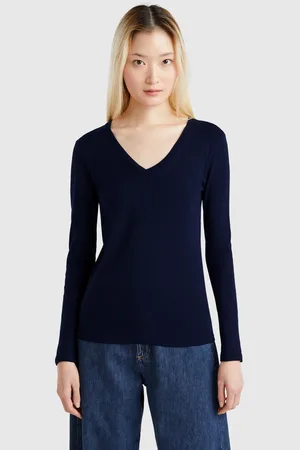 Benetton Camiseta De Manga Larga Con Cuello En V