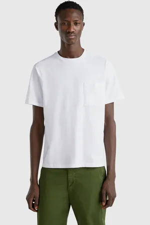 Benetton Camiseta Blanca De Algodón Orgánico Con Bolsillo