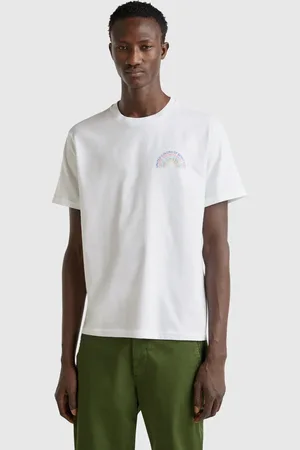Benetton Camiseta Blanca De Algodón Con Logo Multicolor