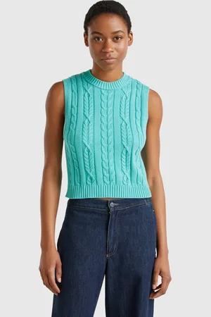 Benetton Chaleco Corto De Punto Trenzado