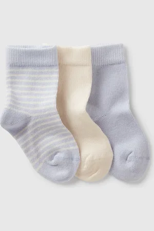 Benetton Tres Pares De Calcetines Celestes Y Crema.