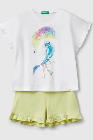 Benetton Pijama Con Estampado Y Volantes.