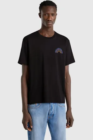 Benetton Camiseta Negra De Algodón Con Logo Blanco