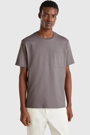 Benetton Camiseta Gris Topo De Algodón Orgánico Con Bolsillo