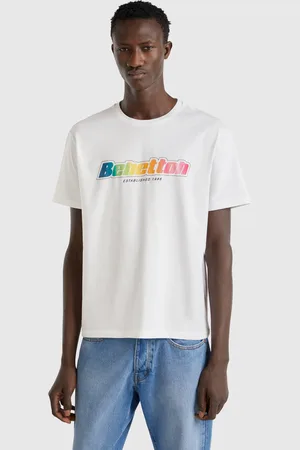 Benetton Camiseta Blanca De Algodón Con Logo Multicolor