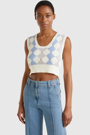 Benetton Chaleco Cropped Con Incrustación De Rombos