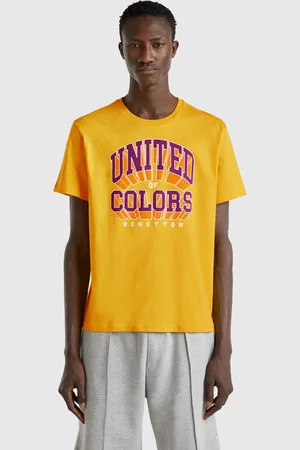 Benetton Camiseta Amarilla De Algodón Con Logo Morado