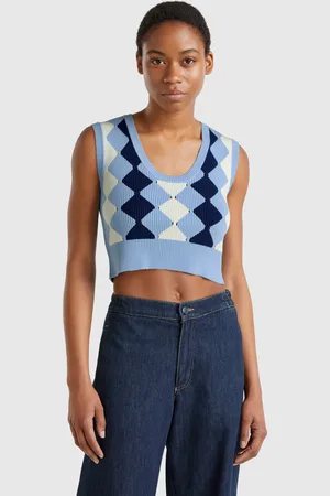 Benetton Chaleco Cropped Con Incrustación De Rombos