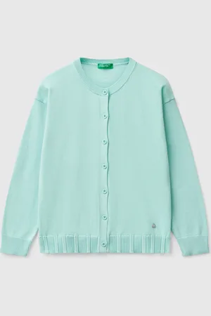 Benetton Chaqueta De Punto De Algodón Puro Con Cuello Redondo