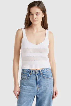 Benetton Camiseta Sin Mangas De Punto 100% Algodón