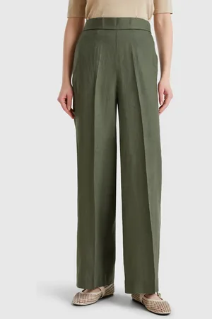Benetton Pantalón Palazzo De 100% Lino