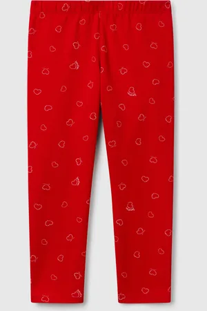 Benetton Legging Rojo Con Estampado De Corazones