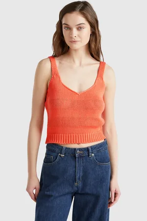 Benetton Camiseta Sin Mangas De Punto 100% Algodón