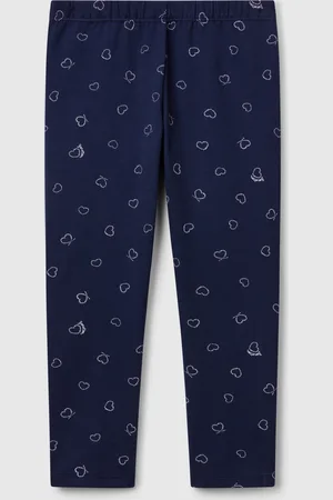 Benetton Legging Azul Oscuro Con Estampado De Corazones