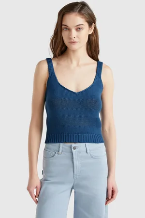 Benetton Camiseta Sin Mangas De Punto 100% Algodón