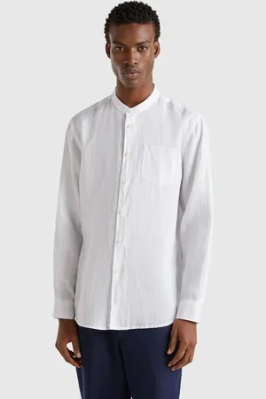 Benetton Camisa De Lino Con Cuello Mao