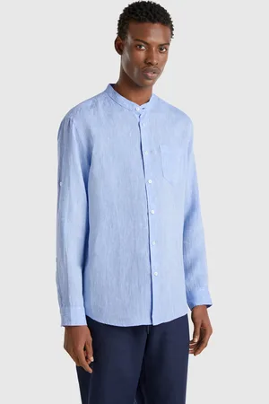 Benetton Camisa De Lino Con Cuello Mao