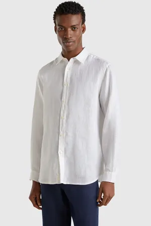 Benetton Camisa Blanca De Puro Lino.
