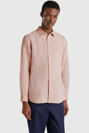 Benetton Camisa Estampada Beige De Puro Lino