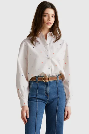 Benetton Camisa Con Bordado De Flores