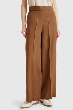 Benetton Pantalón Palazzo De 100% Lino