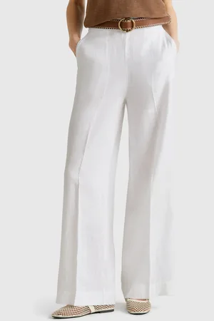 Benetton Pantalón Palazzo De 100% Lino