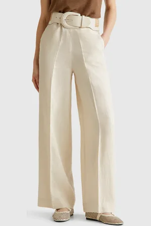 Benetton Pantalón Palazzo De 100% Lino