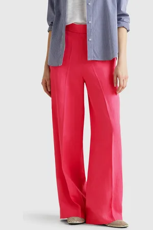 Benetton Pantalón Palazzo De 100% Lino