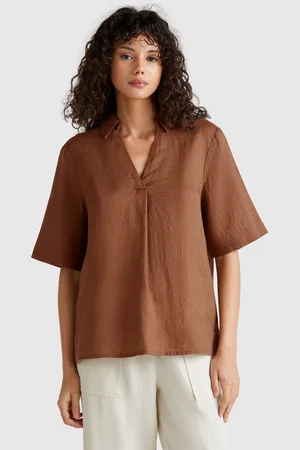 Benetton Blusa De Manga Corta En Puro Lino