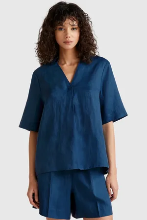 Benetton Blusa De Manga Corta En Puro Lino