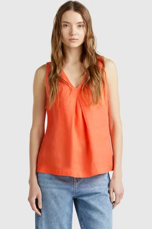Benetton Blusa Sin Mangas De Puro Lino