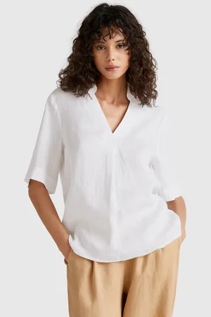 Benetton Blusa De Manga Corta En Puro Lino