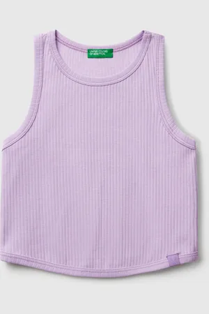 Benetton Top Sin Mangas En Canalé De Puro Algodón Suave. Escote Redondo Y Bajo Ligeramente Redondeado. Femenina Y Versátil