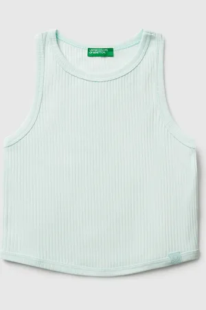 Benetton Top Sin Mangas En Canalé De Puro Algodón Suave. Escote Redondo Y Bajo Ligeramente Redondeado. Femenina Y Versátil