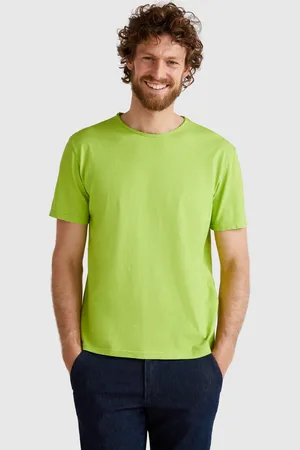 Benetton Camiseta Verde Claro De Algodón Flameado