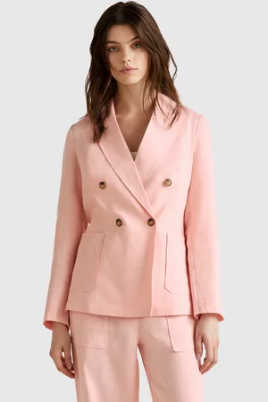 Benetton Chaqueta Cruzada De Puro Lino