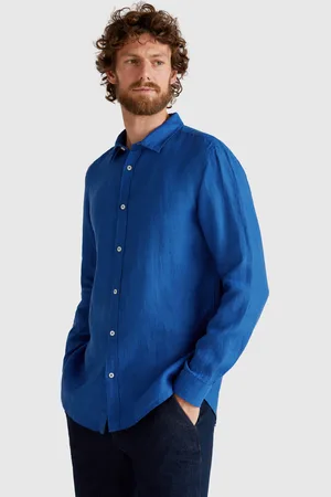 Benetton Camisa Azul De Puro Lino