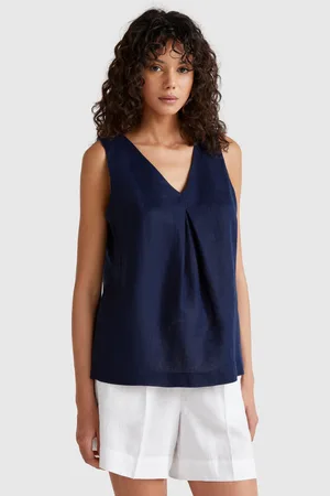 Benetton Blusa Sin Mangas De Puro Lino