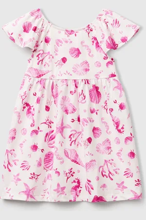 Benetton Vestido Blanco Con Conchas Rosas.