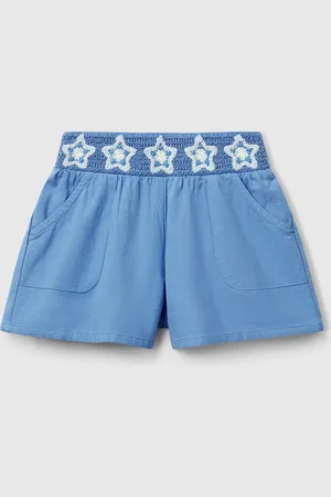 Benetton Pantalón Corto Con Flores De Macramé