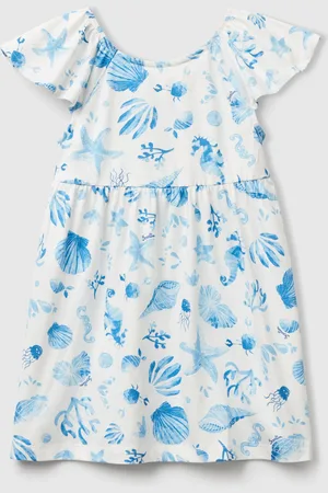 Benetton Vestido Blanco Con Conchas Azules.