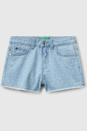 Benetton Pantalón Corto Vaquero Con Flecos
